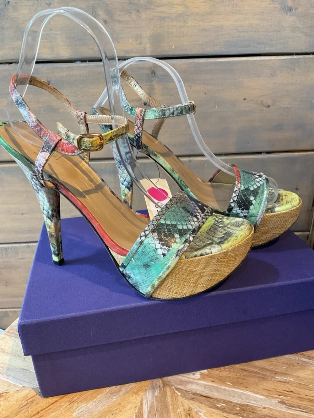 Stuart Weitzman Multicolor Snake-Print Wedge Sandals - Picture 2 of 5